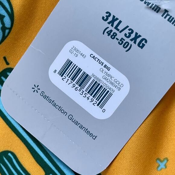 Gold Turquoise Cactus Print Swim Trunks Men 3XL 48-50 Above The Knee 6" Inseam - Picture 8 of 9